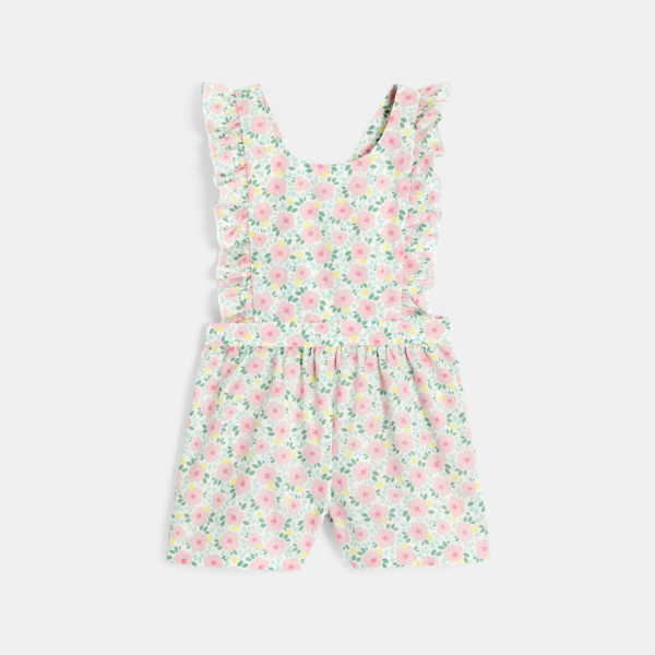 جمبسوت قصيرة بنقشة الزهور، باللون الوردي للفتيات الصغيرات